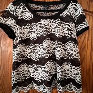 Torrid Black and White Floral Lace Blouse